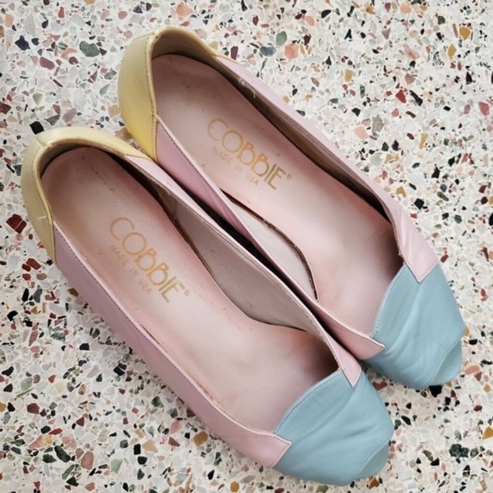 Vintage 80s Cottagecore pastel leather flats 9N - Picture 2 of 13
